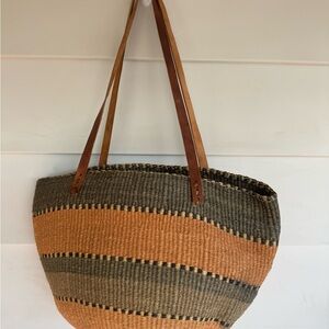 Striped Tan and Brown Bohemian Woven Tote Bag